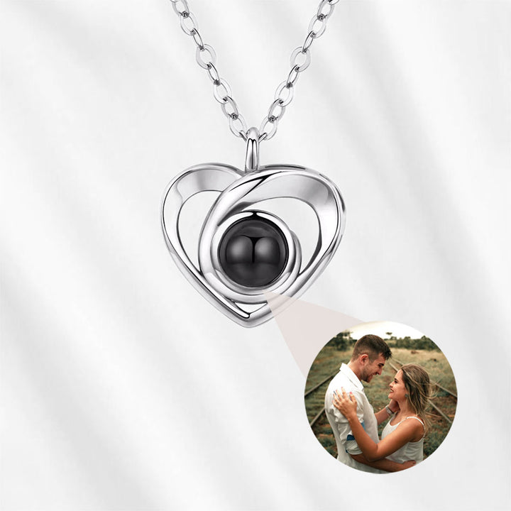 Signature 925 Sterling Silver Heart Photo Projection Necklace with hidden picture inside