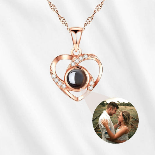 Heart necklace with picture inside.