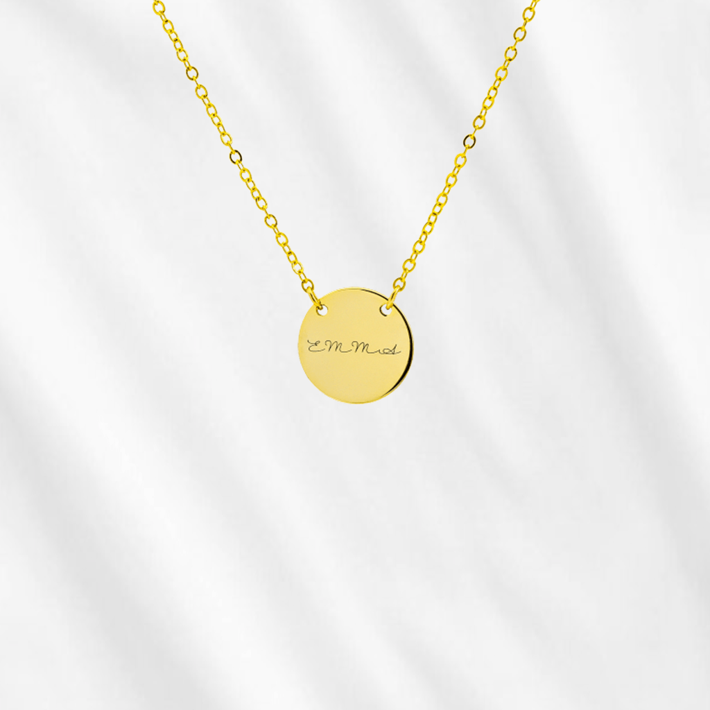 You can monogram with whatever text you like on the roundd disc. This is Customodish's custom name necklace.