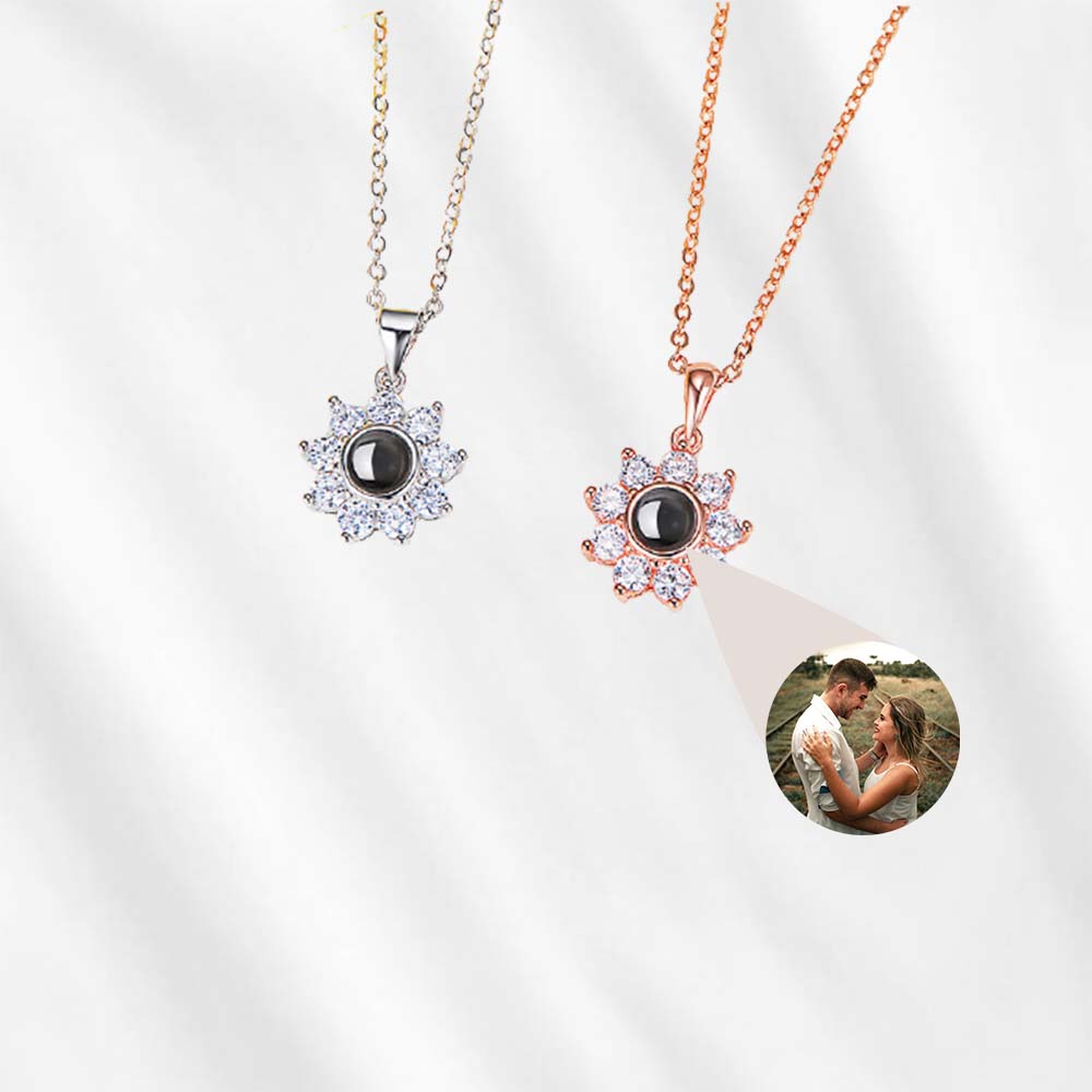 This custom necklace hides a picture inside its central stone! You can see through the camera lens on your phone. Magic and stunning experience, as well as unique and personalized gift for the one you love!