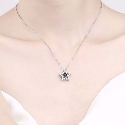 woman wearing Custom Star Projection Necklace