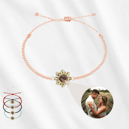 sunflower projection bracelet with a center stone that carries your cherished photo inside