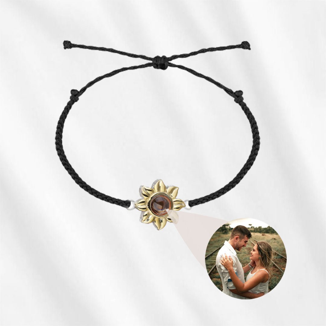 This black sunflower photo projection bracelet makes great gift for the men in your life!