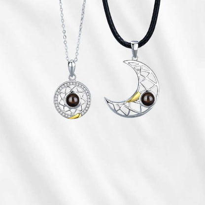 925 Sterling Silver Sun and Moon necklace with hidden photo projection